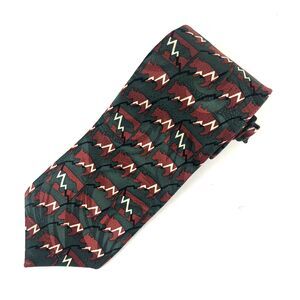 Vintage 1996 Ralph Marlin Stockbroker II Tie Bear Lightning Pattern Green Red US